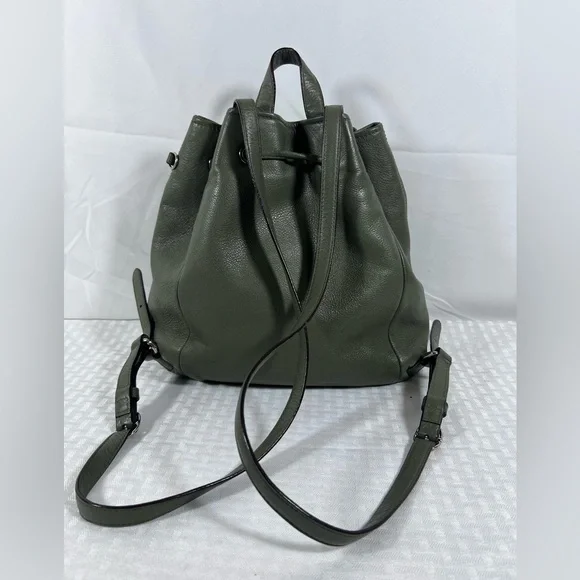 4019: Coach Olive Green Pebbled Leather Drawstring Backpack - Picture 2 of 13